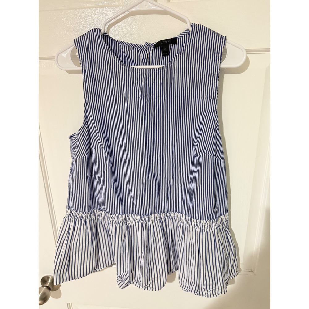 J. Crew Womens Blue White Striped Sleeveless Peplum Button Back Top Size M